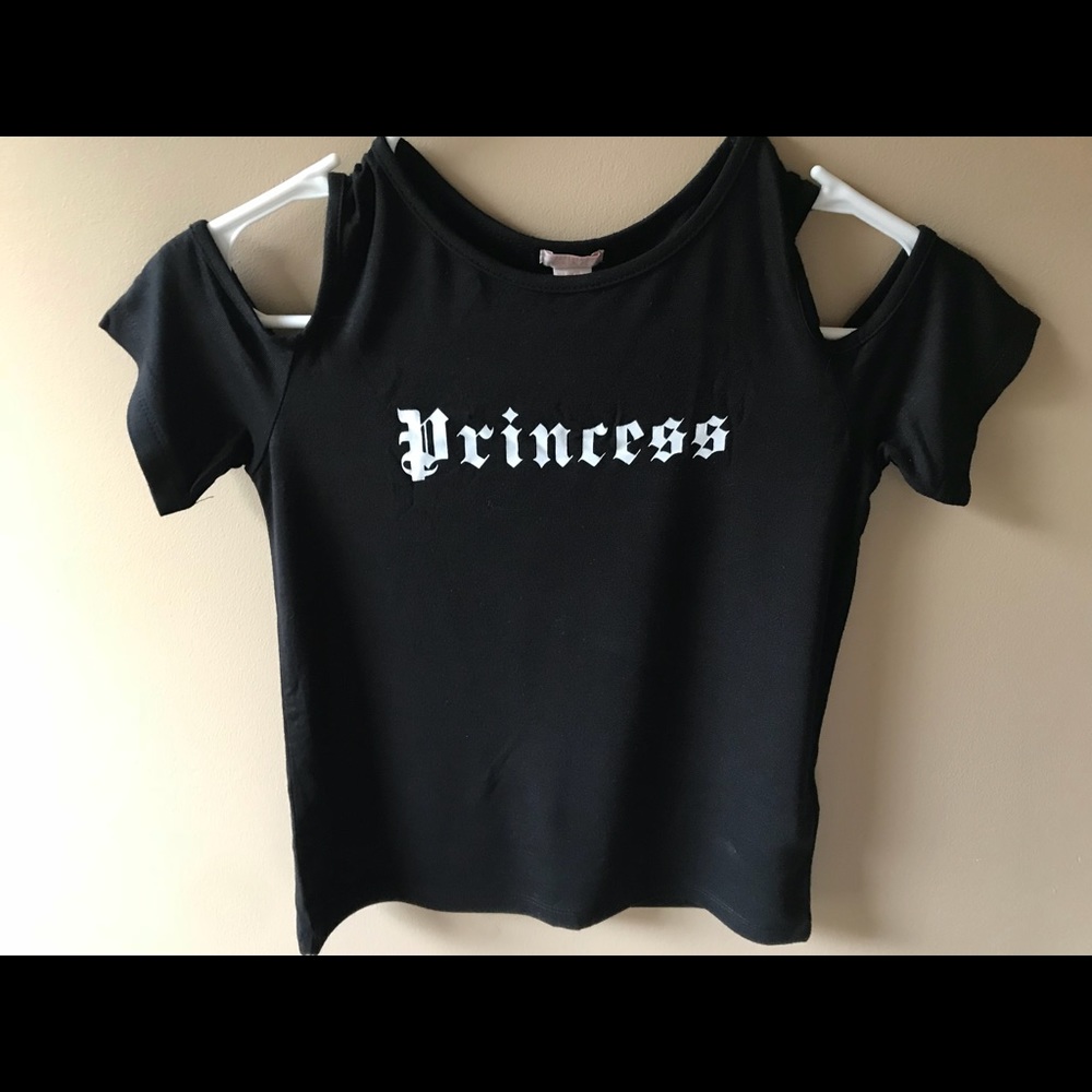 Off the shoulder Black shirt with “Princess” on it